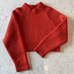 Calvin Klein Alpaca Wool Blend Cropped Sweater Crewneck Blaze Orange XS